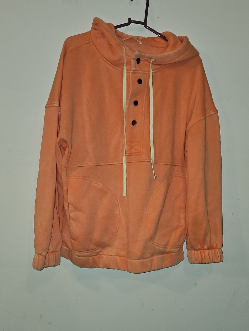 Zenana womens bright Coral Orange snap front hoodie. Sz Small!